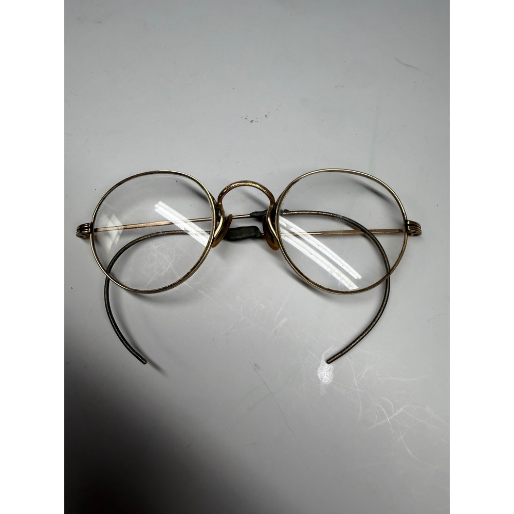 Vintage 1/10 12K Gold Filled Round Wire Rim Eyeglasses Cable Temples Engraved